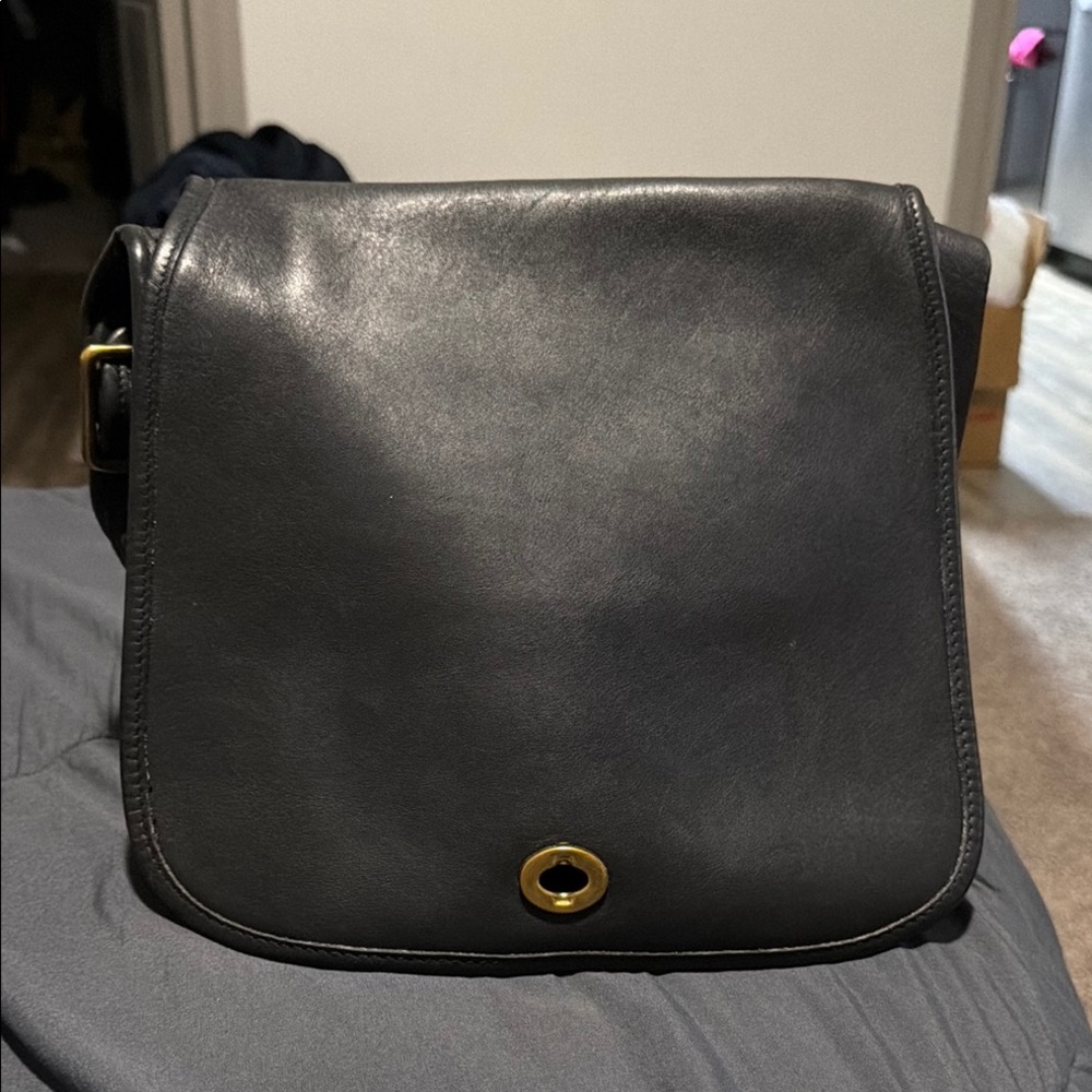 Black Leather Vintage Coach Stewardess Bag with extra hangtags EUC